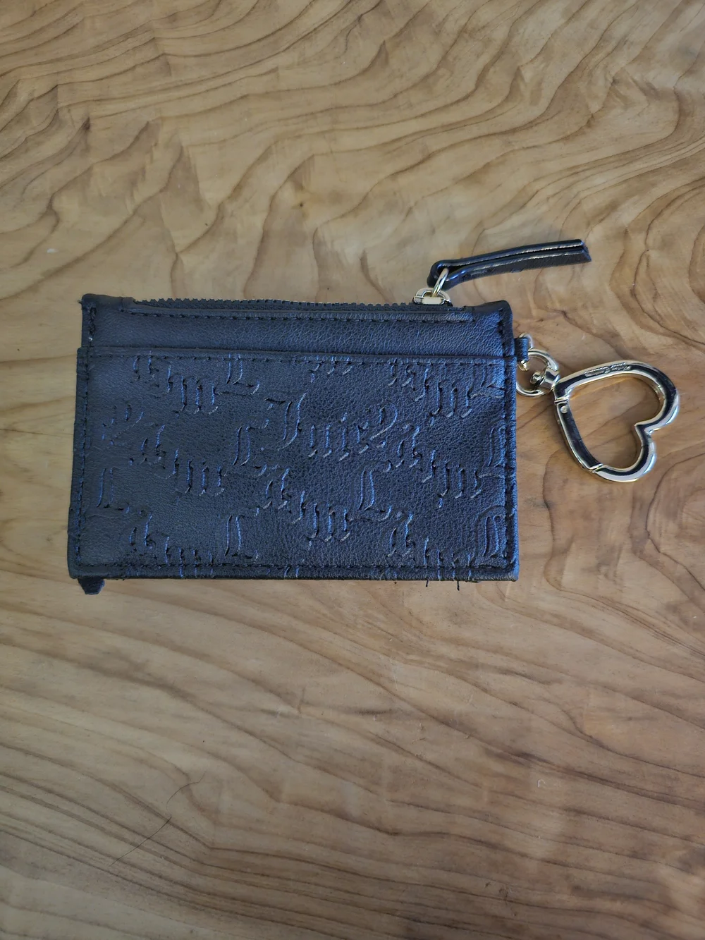 Juicy Couture Black Embossed Card Holder with Gold Heart Key Charm